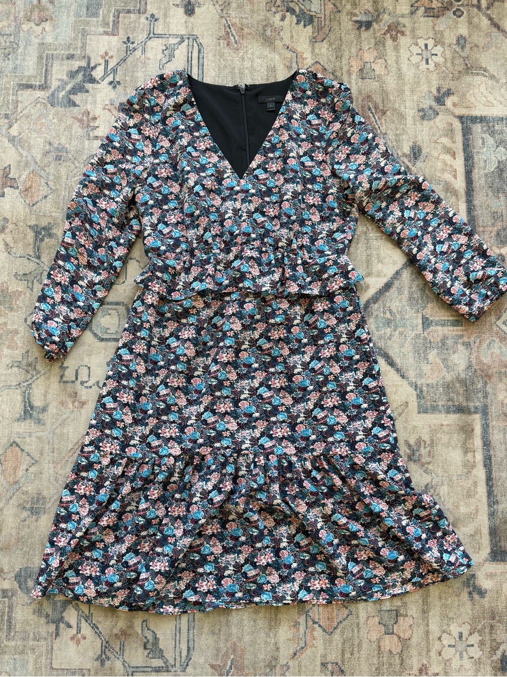 J.Crew Black Floral Tiered Long Sleeve Dress